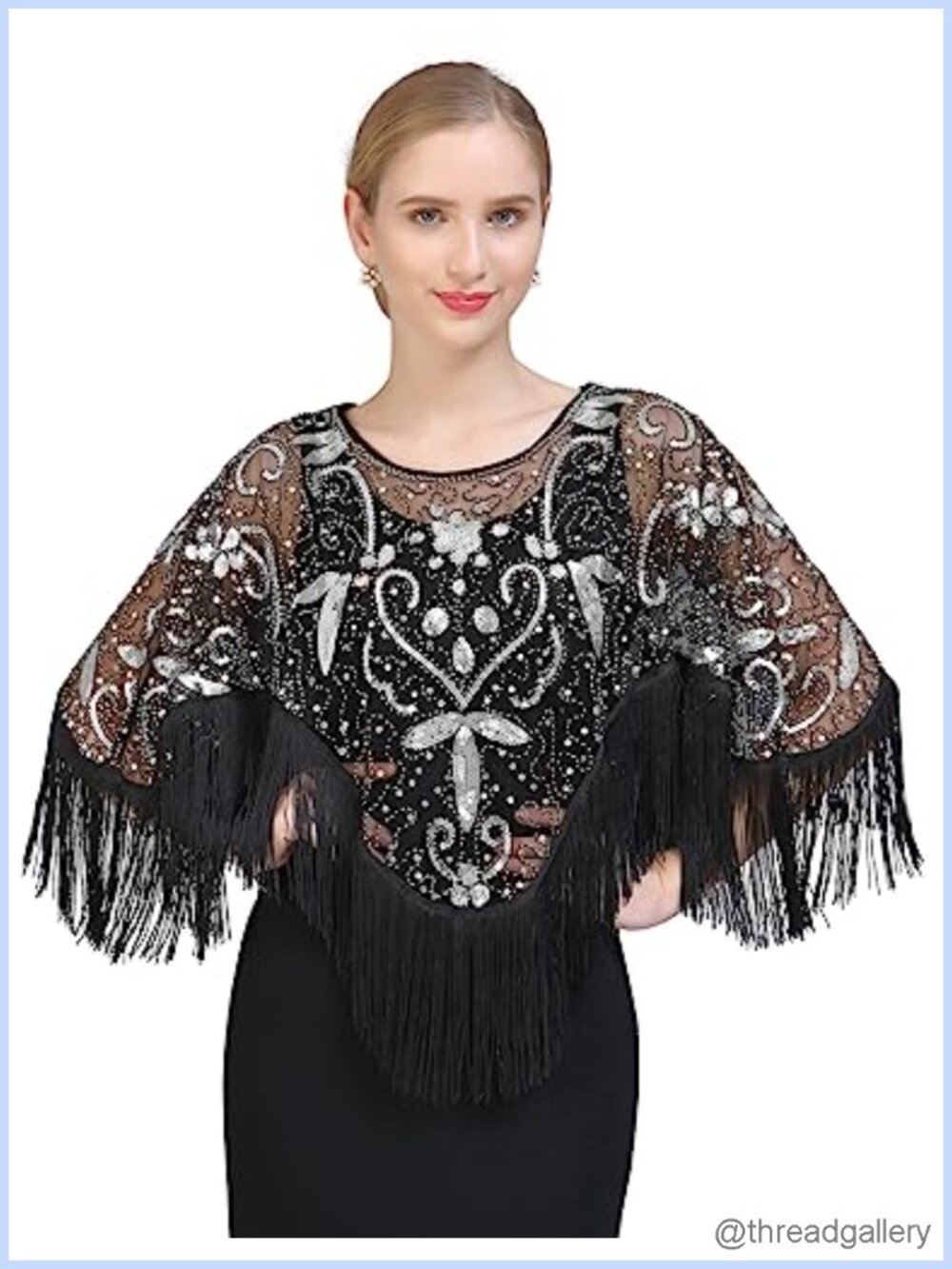 Sequin Fringe Shawl Wrap Bridal Party Cape Bolero